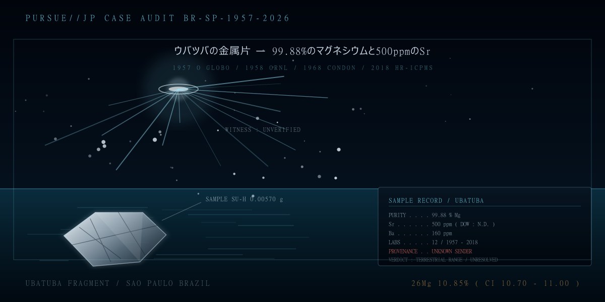 ウバツバの金属片1957——「純度99.88%のマグネシウム」は68年で何を証明したか：消された26Mgと500ppmのストロンチウムを徹底検証